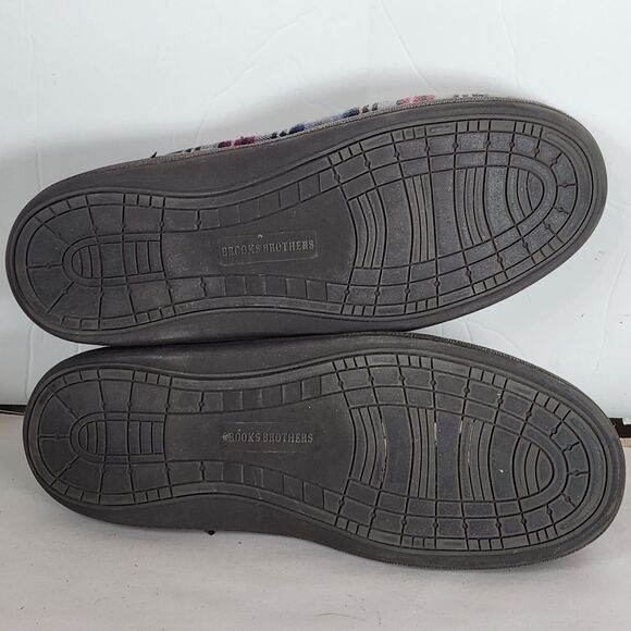 Brooks‎ Brothers Slippers Mens Size 12M Gray  Plaid Textile Leather sherpa Lined main image 5